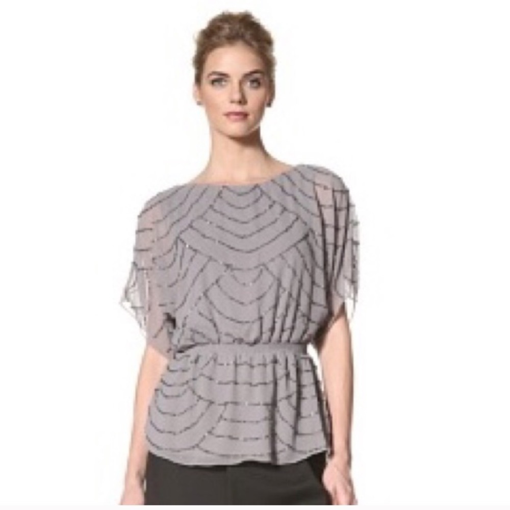 NWT Adrianna Papell Beaded Blouson Flutter Blouse